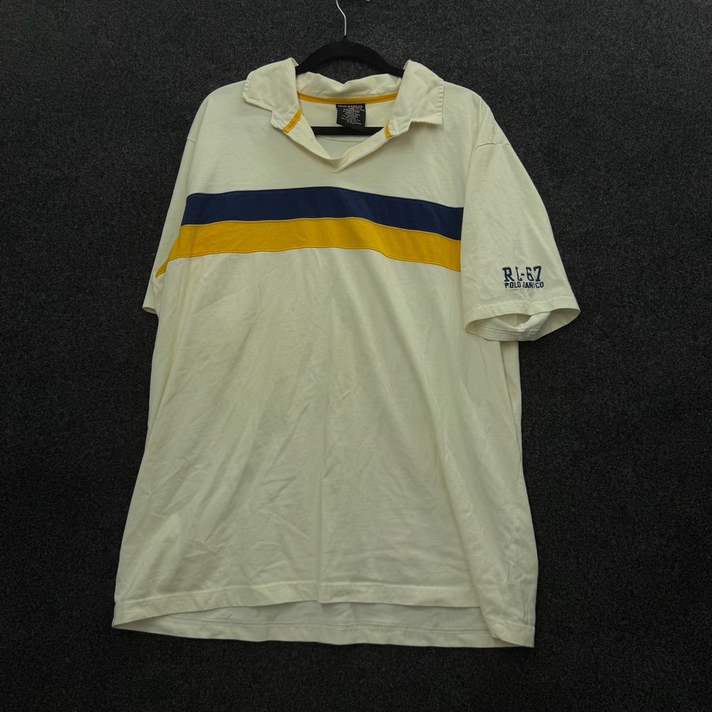 Vintage Polo Jeans Co Ralph Lauren RL-67 Striped V-Neck Shirt Cream Mens XL